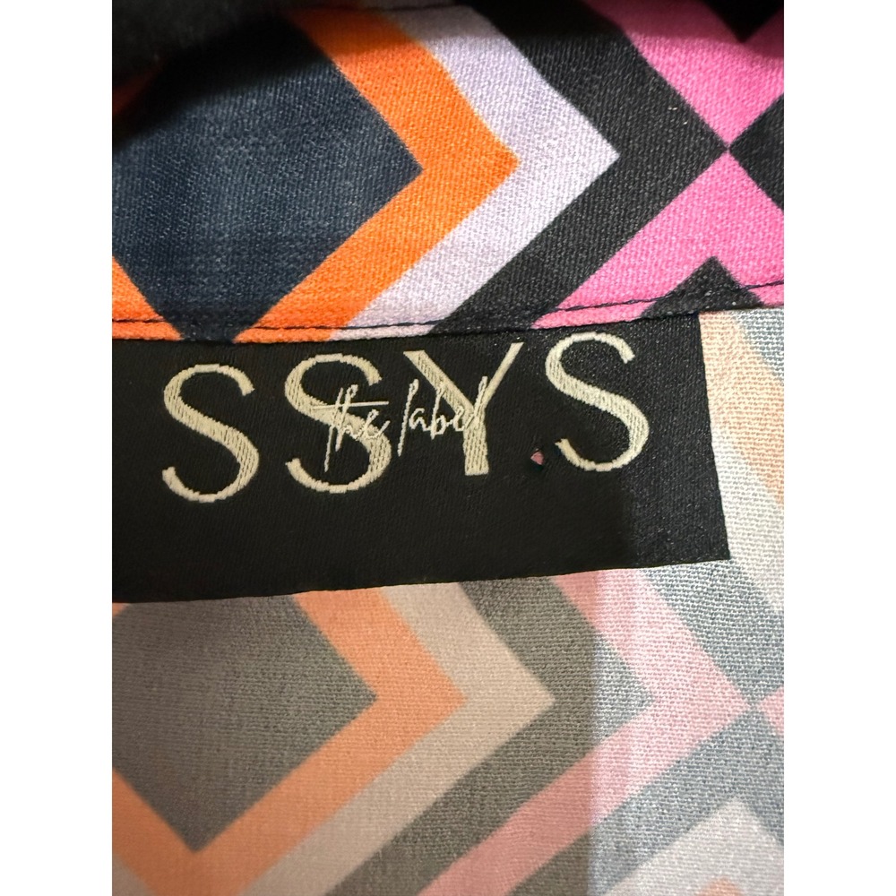 SSYS The Label Pink Orange Geometric Diamond Print Tiered Midi Dress Womens L L - Picture 2 of 3